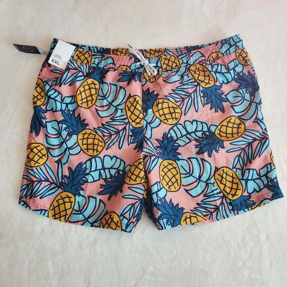 NEW Men Swim‎ Trunks 7" Swim Trunks Shorts Pineapple Coral XXL - Picture 1 of 4